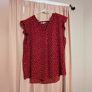 Women's Red and White Flowy Blouse